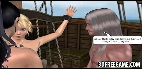  The captains firstmate helps him fuck the 3D prisoner